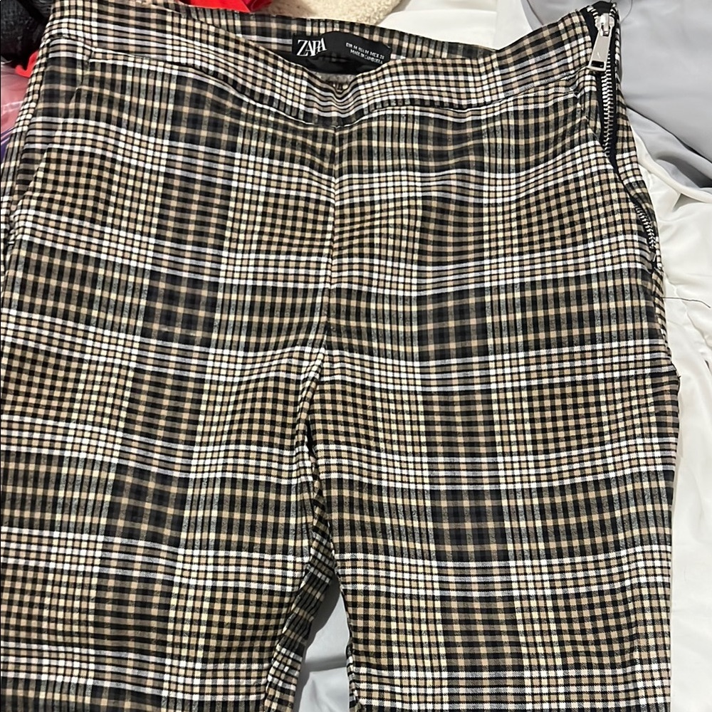 Zara Plaid Ankle Pants - Black, Brown, White